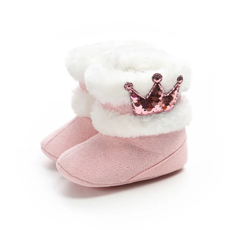 Модная одежда для новорожденного ребенка сапоги для маленьких девочек для детской кроватки обувь Корона ходунков, зимняя теплая детская обувь для принцесс - Цвет: PP