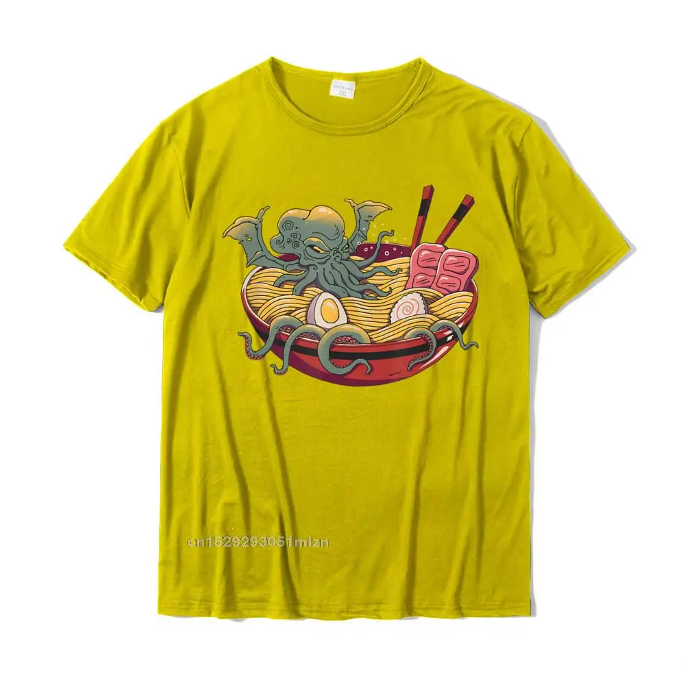 Prevailing Ramen Cthulhu T-Shirt__3215 Top T-shirts Crew Neck Pure Cotton Men Tops T Shirt Short Sleeve Summer/Autumn Tee Shirt Ramen Cthulhu T-Shirt__3215 yellow