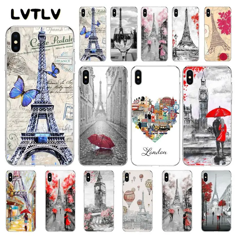 LVTLV Paris London Eiffel Tower New york Lover Autumn Maple Phone Case for iPhone 11 pro XS MAX 8 7 6 6S Plus X 5S SE XR cover | Мобильные
