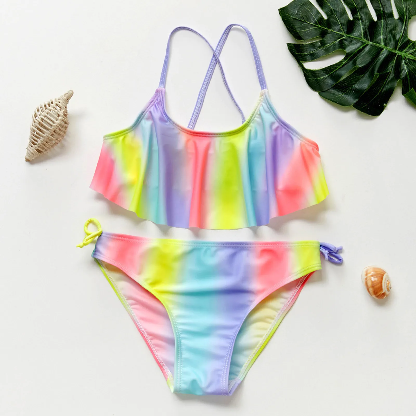 2021 Summer Hot Sale Girls' Swimsuit tie-dye Printed Two Pie