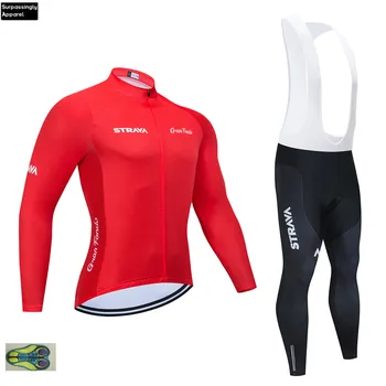 

2020 Newest Red STRAVA Cycling Clothing Bike Jersey Mens Bicycle Clothes Autumn Team Cycling Jersey 20D Gel Bike Pants Set