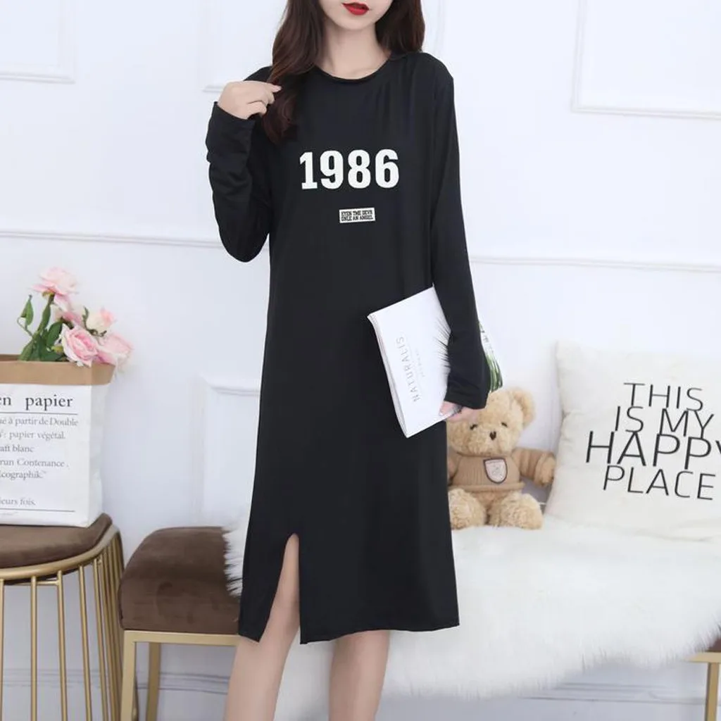 Повседневное свободное женское платье в Корейском стиле с принтом и длинным