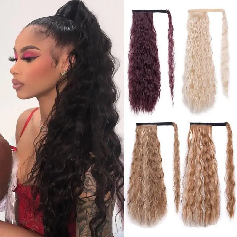 Кукурузные волнистые длинные конский хвост синтетические волосы обертывание на