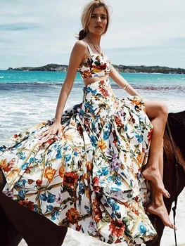 

Boho Long Dress Beach Cover Up Women Tunic 2 Piece Beach Wear Swim Set Cover Up Summer Beach Dress Pareos De Playa Mujer