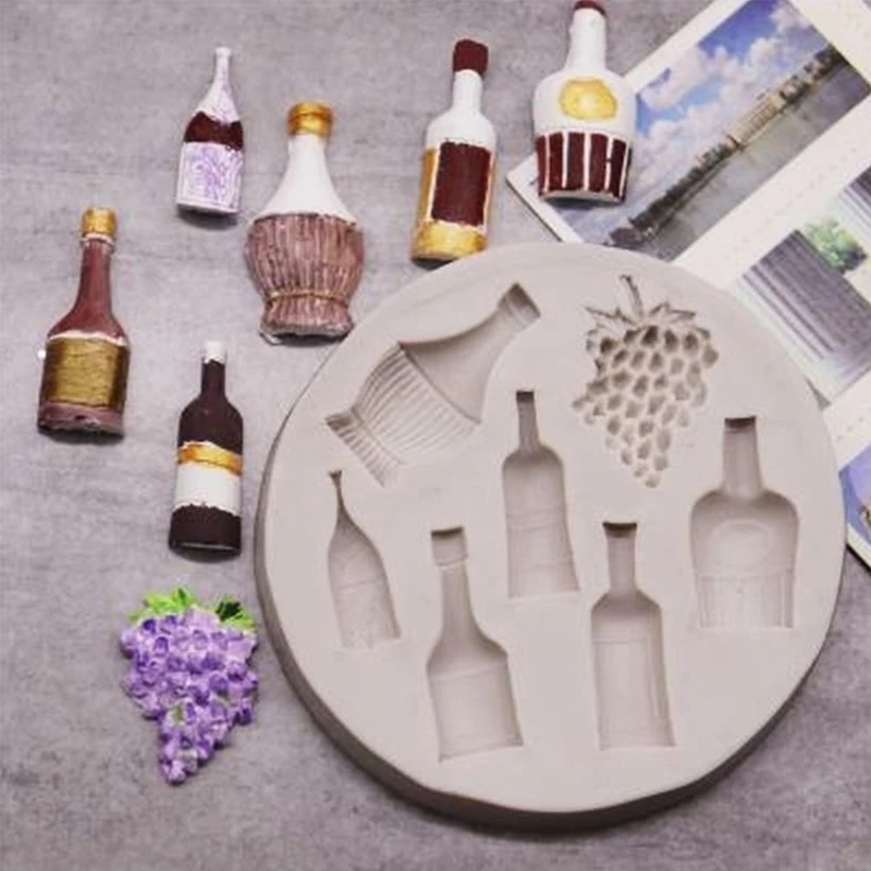 Red Wine Bottle Grape Shape Silicone Material Round Mould DIY Fondant Cake Mold Baking Tools Great Gift for Lover R7UB | Дом и сад