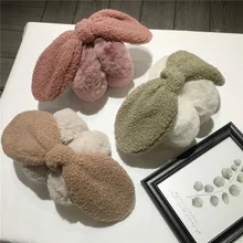 Теплые женские зимние наушники с милым бантом; универсальные плюшевые женские и девичьи комфортные ленты; милые наушники с кроличьим мехом