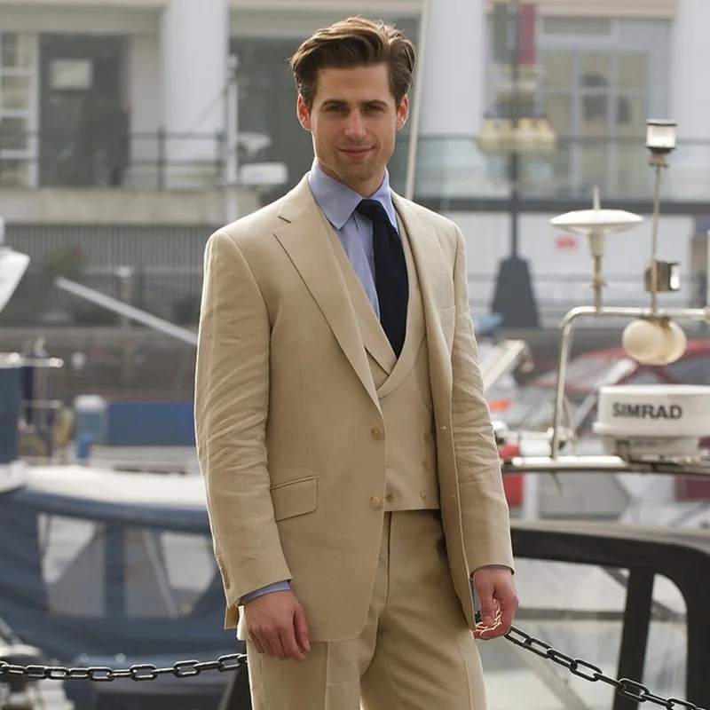 

Khaki Tan Double Breasted Men Suit Formal Tuxedo Simple Prom Custom Made Blazer 3 Piece Wedding Suits (Blazer+Pants+Vest)K581