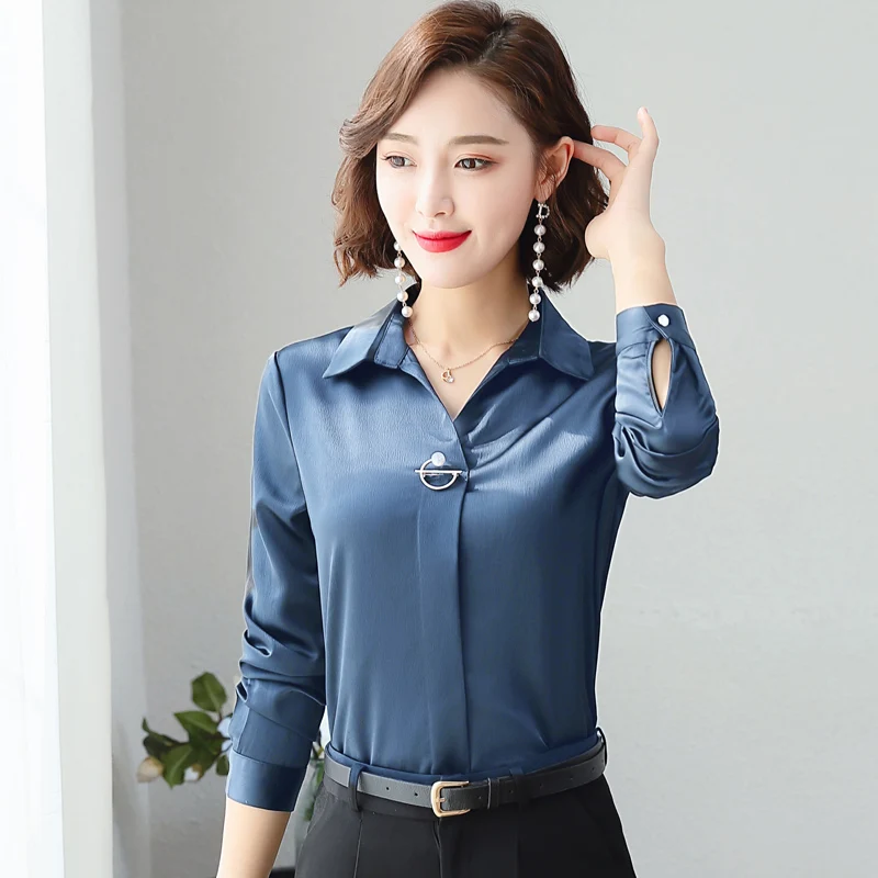 Camisas de negocios ajustadas elegantes para mujer, blusas de larga para oficina, Tops y blusas para mujer de talla grande S-5XL 2020 - AliExpress Ropa de mujer
