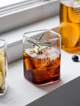 

Square Drinking Glass Mugs Heat Resistant Tea Cups Water Glass Beer Glass Transparent Juice Mug Cocktail Glass Milk Cup