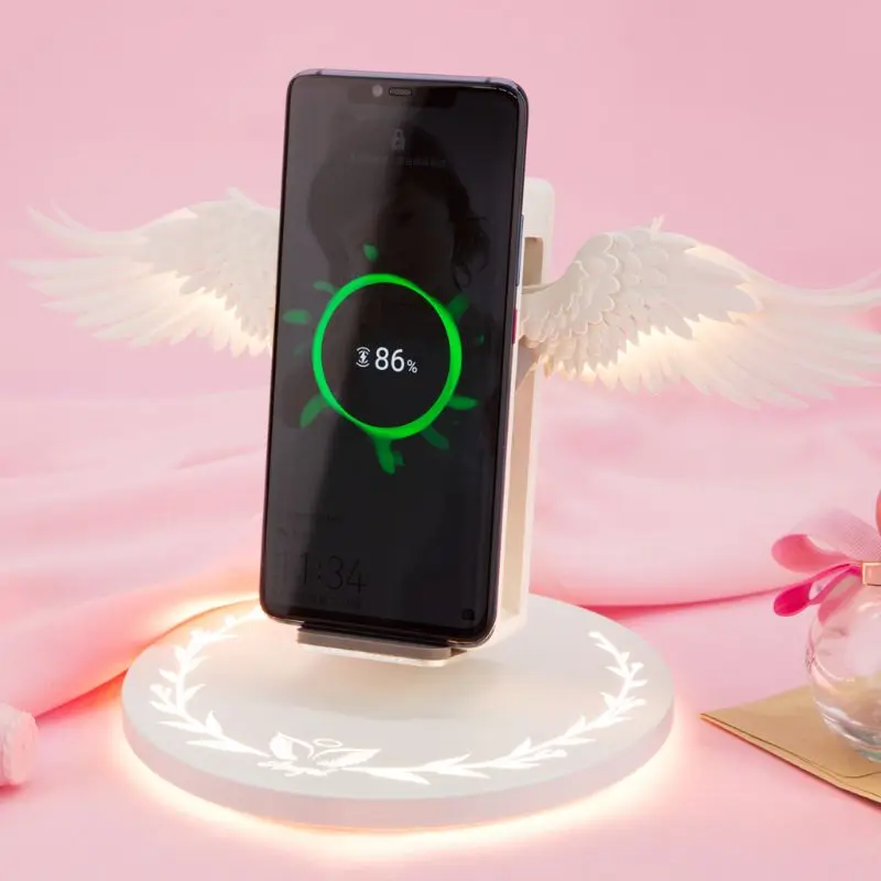 US $41.38 Universal LED Qi Wireless Charge Dock 10W Angel Wing Fast Wireless Charger For Cellphone Pro X XR 8 Plus Mobile Phone X6HA