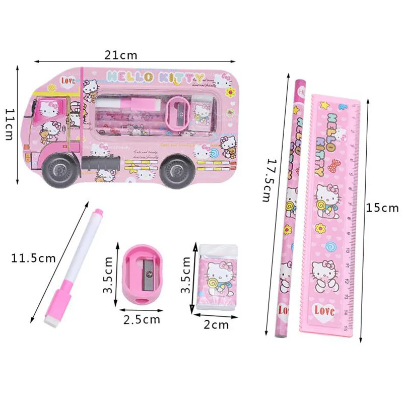 

1 set children girls school Pencil Case set boys cute cartoon high quality metal school supplies stationery set