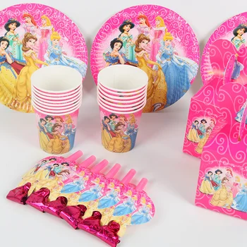

32pcs/lot Princess Party Decorations Candy box plate Cup Blow out Kids Girl Party Supplies Party Decoration Tableware Set