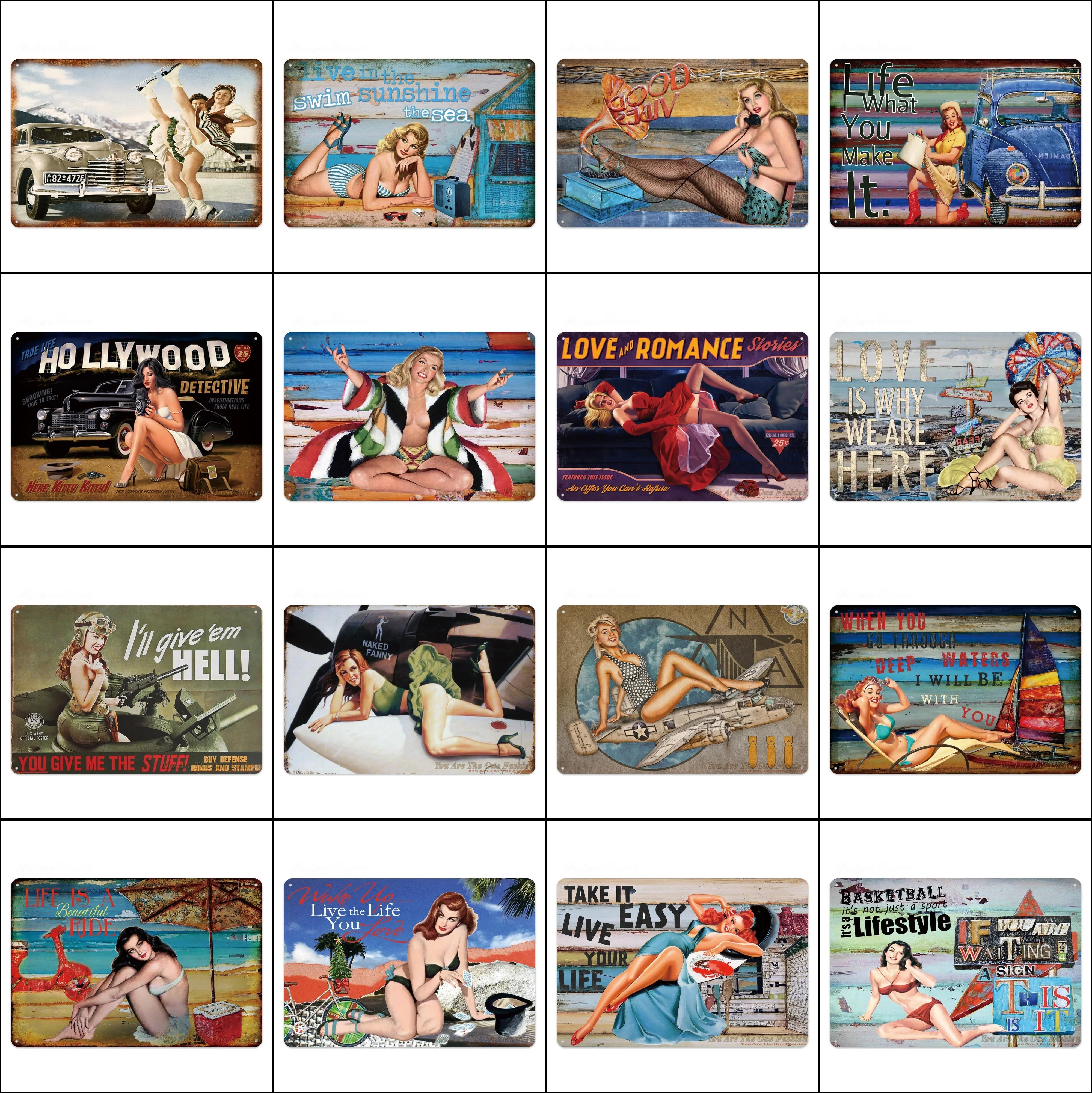 

Pin Up Sexy Girl Metal Poster Tin Signs Sexy lady Plaque Iron Printing Metal Art Bar Pub Club Man Cave Shabby Wall Signs