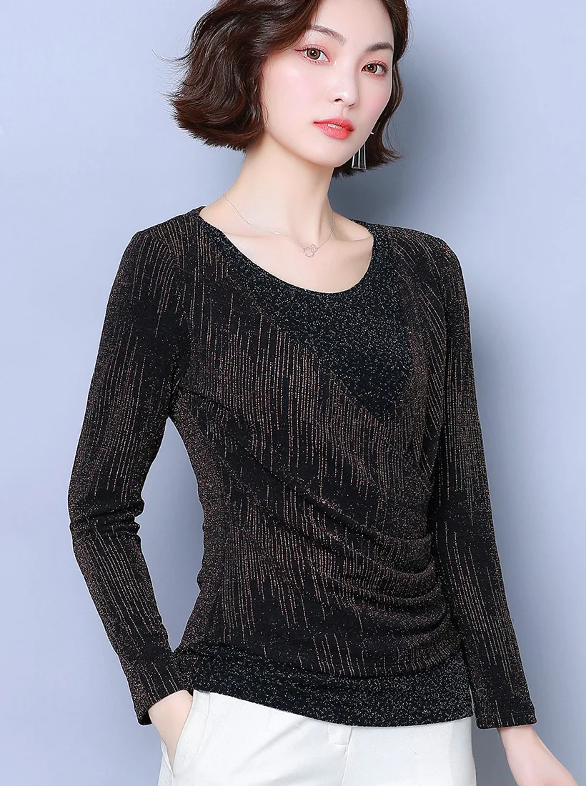 Blusas mujer de moda Осенняя Сетчатая футболка с длинными рукавами женские топы элегантные тонкие лоскутные женские футболки