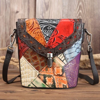 

100% Genuine Cow Leather Shoulder Bag Women Vintage Patchwork Small Messenger Crossbody Flap Bags For Ladies Female High Quality