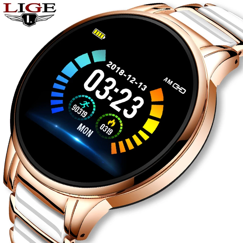 

LIGE 2020 New Woman Smart Watch Sports Watch LED screen Waterproof Fitness Tracker for Android ios Fashion smartwatch Women +Box