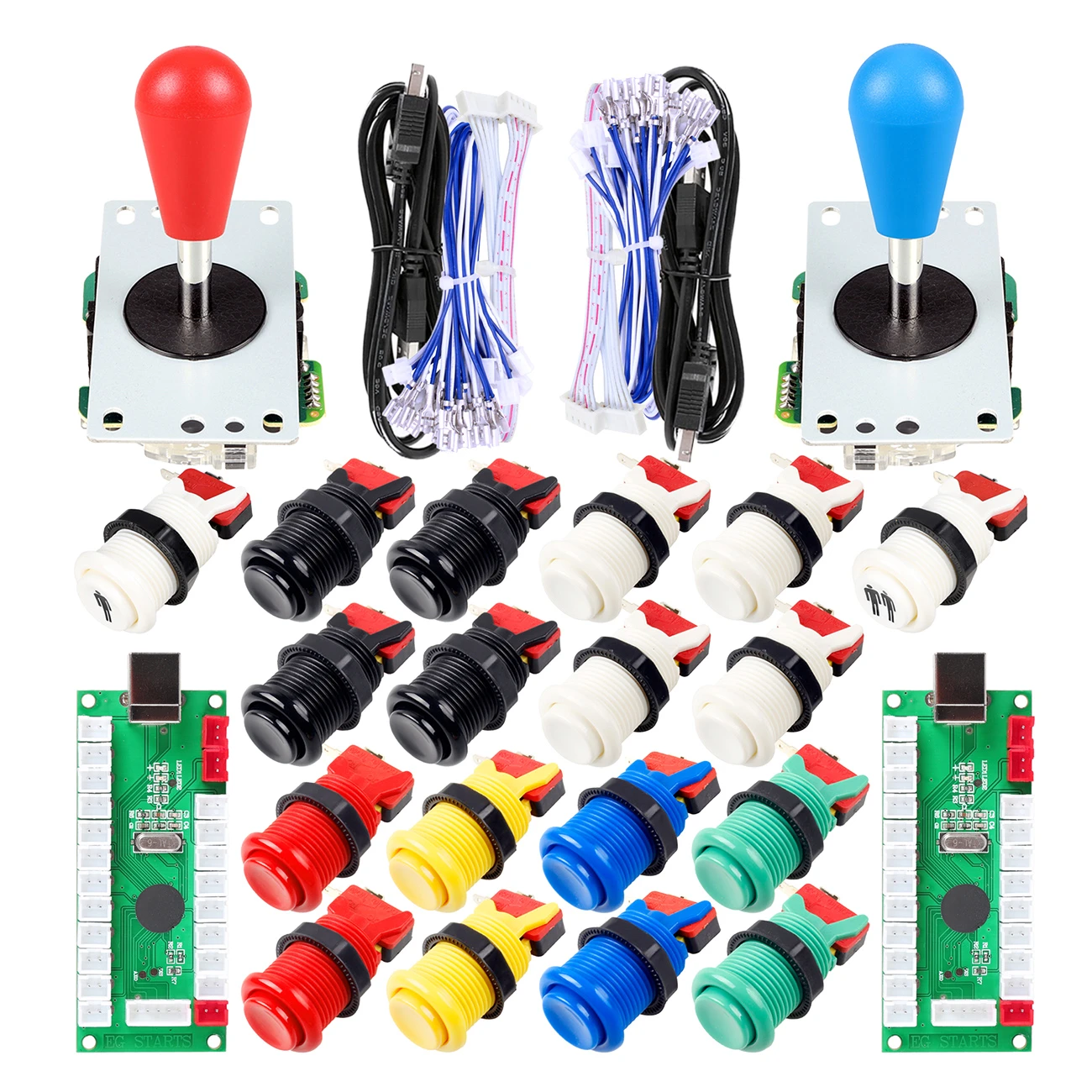 2 Player Arcade USB Encoder Ellipse Oval Joystick Hanlde + American Style Arcade Buttons for PC MAME Raspberry Pi All Windows