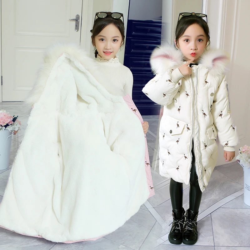 Новая зимняя одежда, Детский пуховик, зимнее пальто для девочек, детская зимняя куртка - Цвет: Бежевый