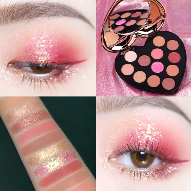 

12 Colors Heart Shape Eyeshadow Palette Waterproof Smudge-proof Colorfast Shimmer Matte Eyeshadow