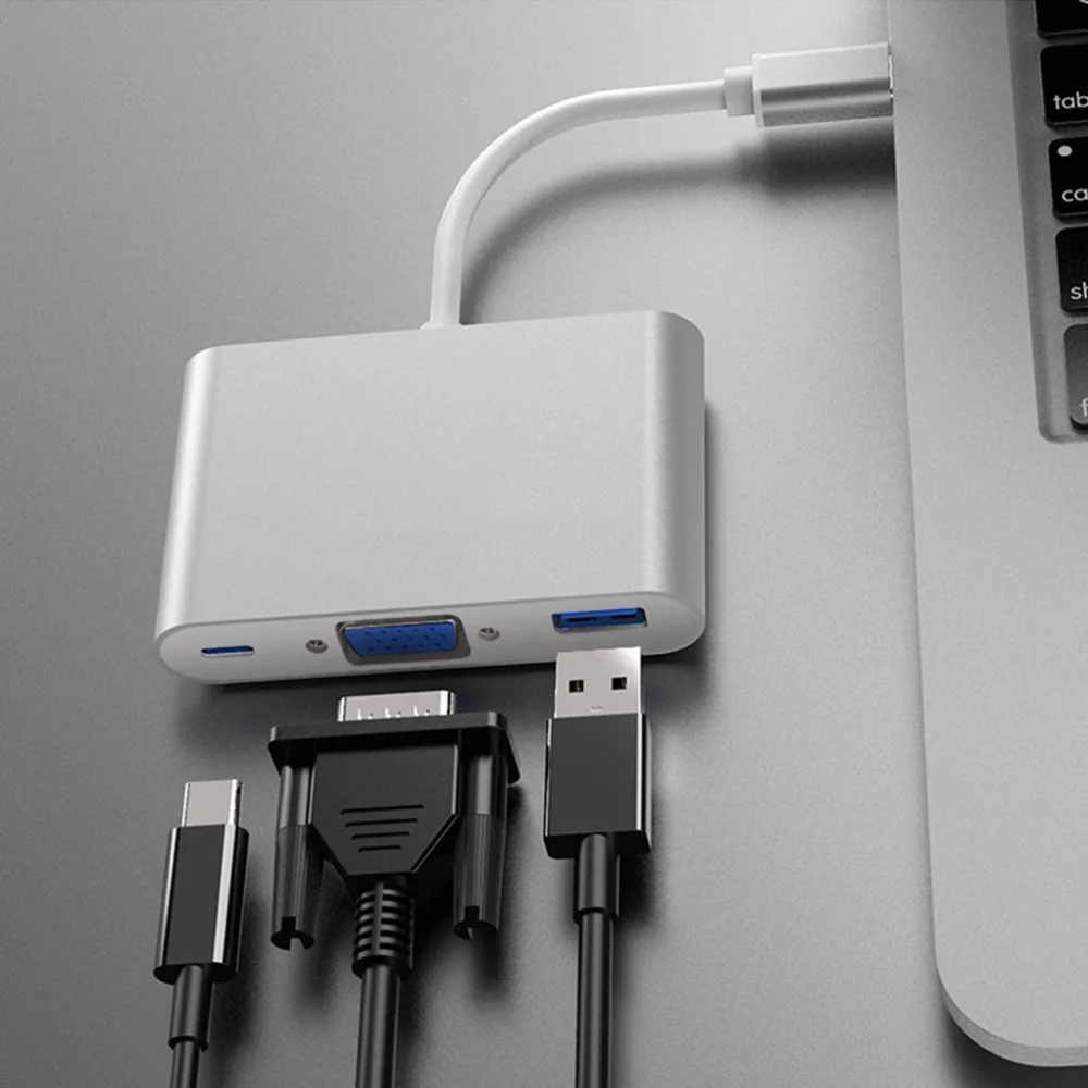 Тип-C адаптер 3-в-1 Thunderbolt 3,0 концентратор USB type C к HDMI VGA 3,5 мм разъем USB адаптер с Тип-C Мощность доставки