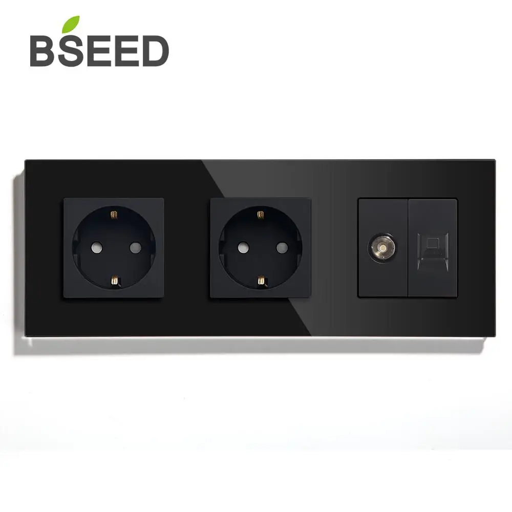 BSEED ЕС двойная розетка с ТВ ПК Розетка - Тип: Black Wall Socket