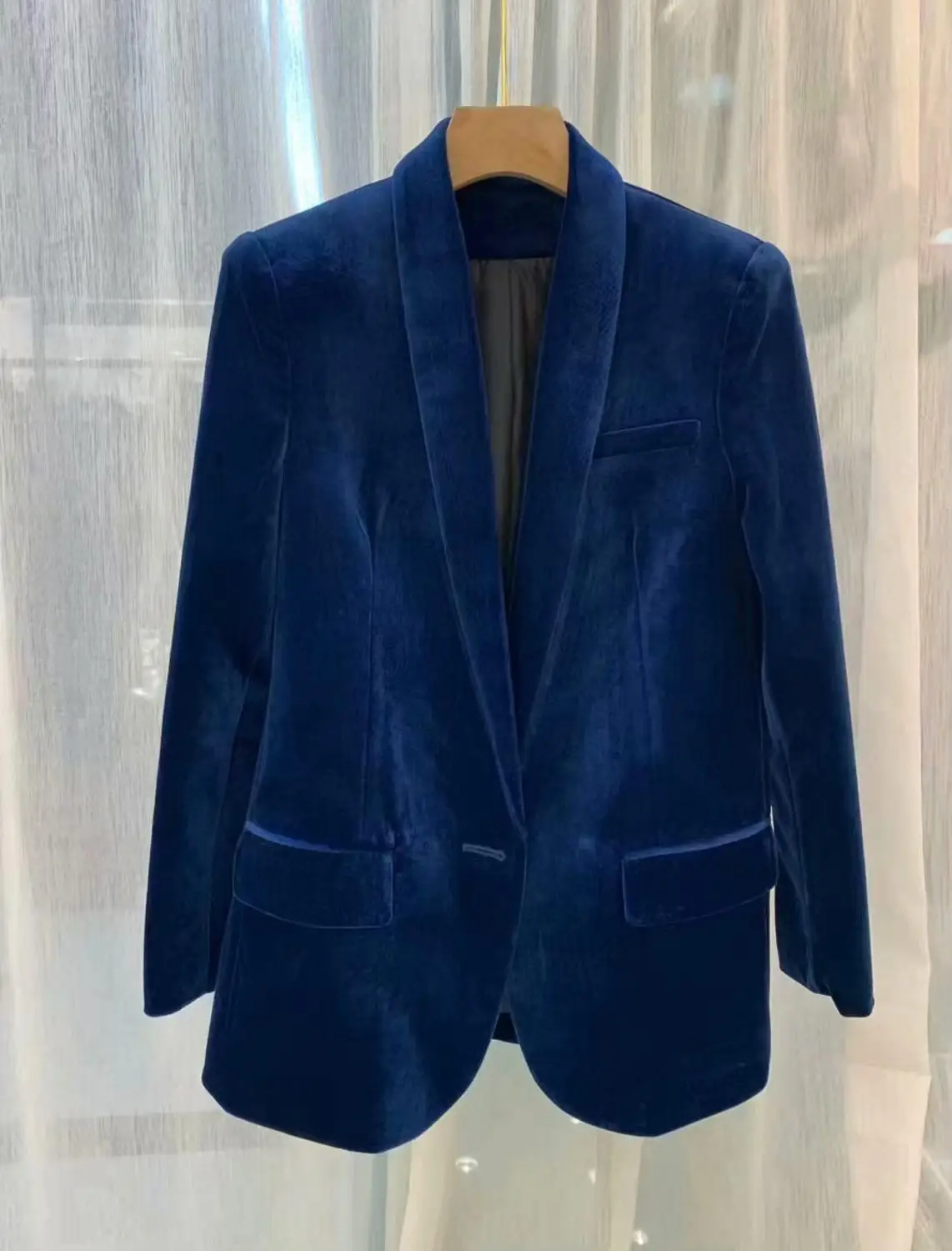 peacock blue 11,6 осень-зима Новая мода высокого класса с отложным воротником, на одной пуговице, вельтветовые повседневные Костюмы Блейзер Пальто - Цвет: peacock blue