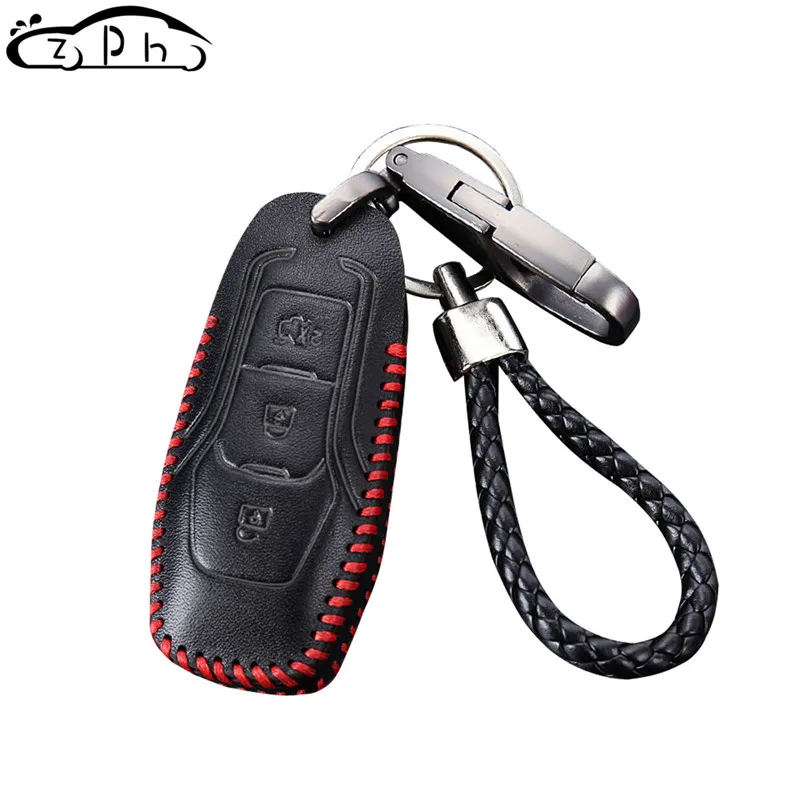 Red line Кожаный чехол для ключа автомобиля Ford F-150 F-250 F-350 Ranger Explorer KA Fiesta Mondeo Galaxy S-Max 3 кнопки дистанционного ключа чехол Лидер продаж - Название цвета: Red line