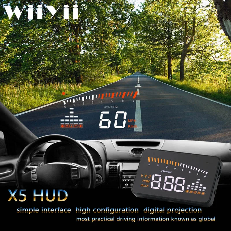 

OBDHUD X5 Car Heads-Up Display Over Speedometer Alarm Windshield Projector Auto Electronic Voltage Alarm Automobile gadgets