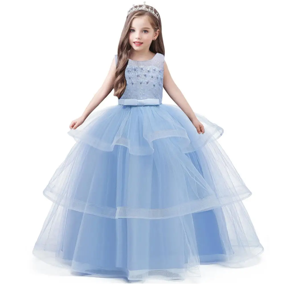 4-14 year old girl new year party evening dress children sweet fluffy wedding dress lace bead kids girls catwalk clothes