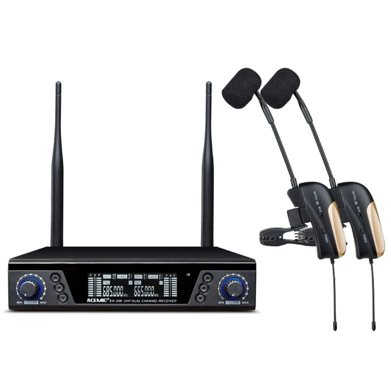 Uhf True Diversity Dual Channel Wireless Saxophone Microphone Acemic Ex