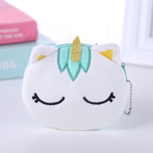 FUDEAM Soft Plush Panda Dog Rabbit Monkey Cartoon Women Coin Purse Mini Cute Zipper Girls Coin Wallet USB Cable Bag Key Wallets Unicorn Green