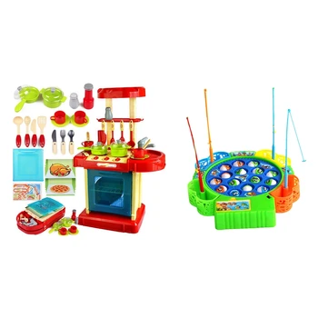 

1Set Cooking Boy Toy Cooker Play Set & 1Set Fish Musical netic Fishing Toy Set Fish Game Educational Fishing Toy
