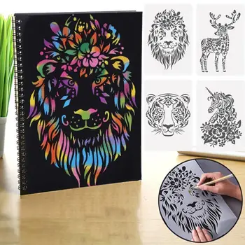 

1PC Animals Drawing Template Ruler Animals Hollow out Template Drawing Ruler Painting Stationery With Scratch Paper Figure M7B2