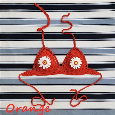 Unlined Orange 11 цветов ручной работы крючком кружева Bralette или пуш-ап бюстгальтер Boho пляж бикини Топ Холтер - Цвет: Unlined Orange