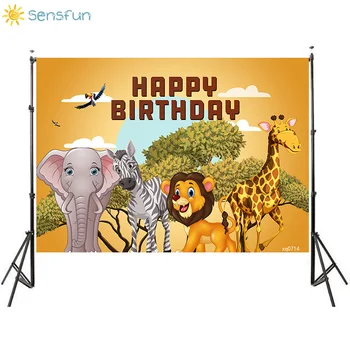 

Sensfun Jungle Safari Theme Birthday Backdrops Animal Lion Giraffe Elephant Boy 2rd Birthday Party Background Photo Booth Props