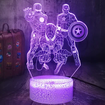 

The Avengers Marvel Comics Iron Man Spiderman Captain America 3D LED Night Light Crackle White Base Lamp Kid Toy Christmas toys
