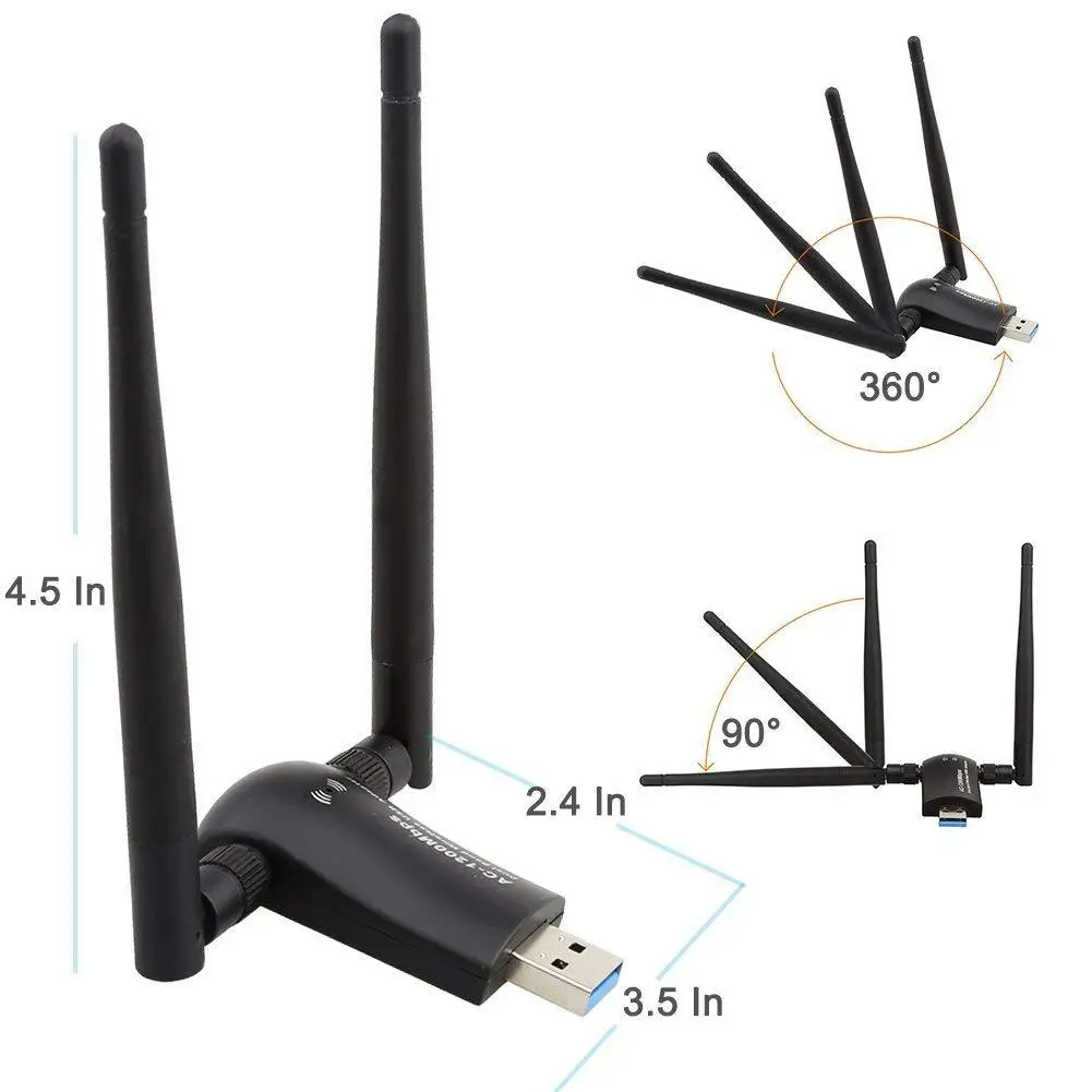 Беспроводной USB Wifi адаптер AC1200 двухдиапазонный 2,4G/5,8G с высоким коэффициентом усиления двойные антенны сетевой WiFi USB 3,0 для рабочего стола