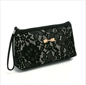 

Fashion women's cosmetic bag solid color travel ladies wash bag lace lace makeup bag mini clutch bag