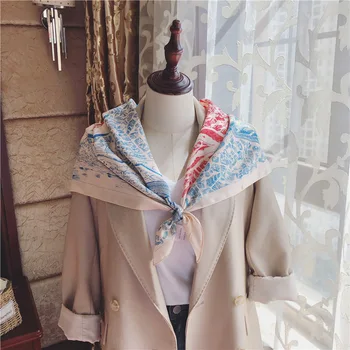 

Luna&Dolphin Women Big Square Scarf 90*90 City of Horses Cinnamon Twill Chiffon Silk Scarves Elegant Tippet Shawl Pashmina Wrap