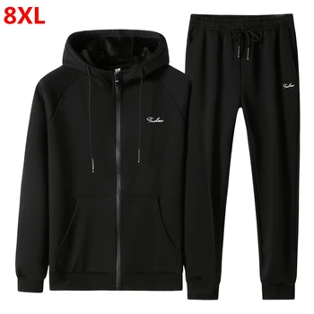 

Autumn winter sports suit men plus size XL men's plus velvet black sweater trousers hooded 5XL 6XL 7XL 8XL