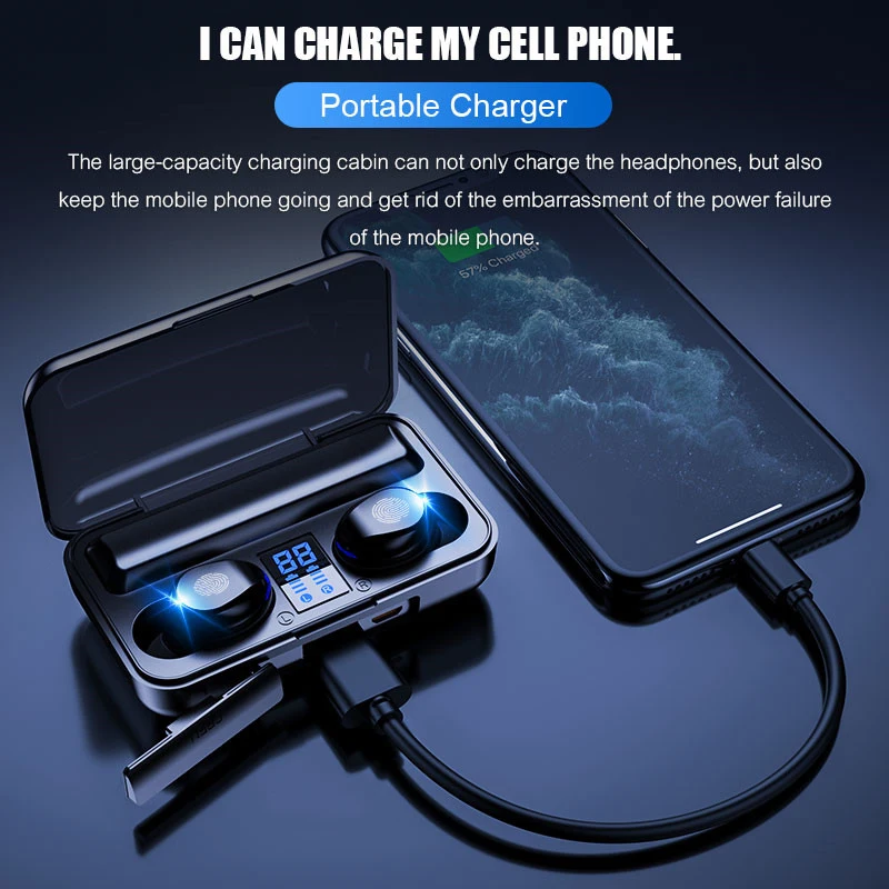 New F9 TWS Wireless Bluetooth V5.0 Smart Touch Earphone with LED Display Sports Headphone Stereo Gaming Headset With Microphone