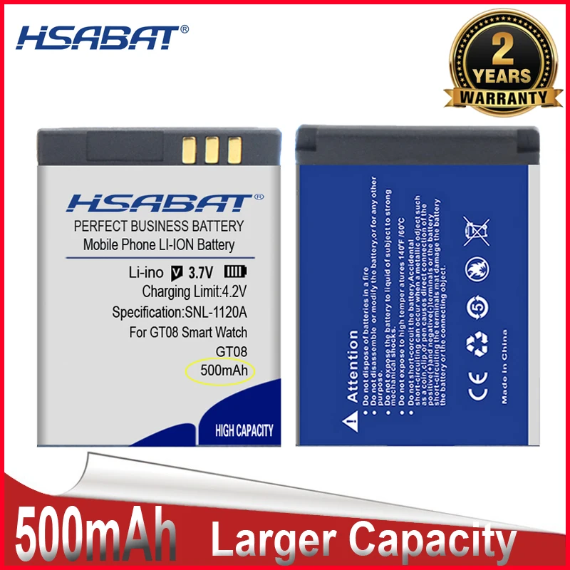 HSABAT 0 Cycle 500mAh Battery for Smart Watch Watches GT08 High Quality Replacement Accumulator | Электроника