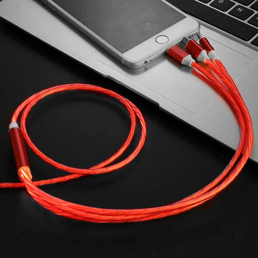 3 в 1 светодиодный кабель для зарядки Micro Usb/type C/Lightning кабель для синхронизации данных провод для IPhone huawei Sumsung смартфон - Цвет: Красный