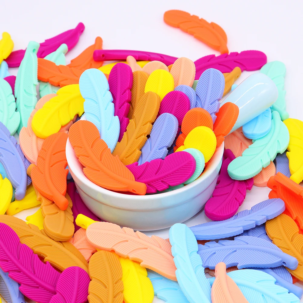

5Pcs Feather Teether Beads Food Grade BPA Free Food Silicone Teething Bead DIY Handmaking Pandent Jewelry For Infant