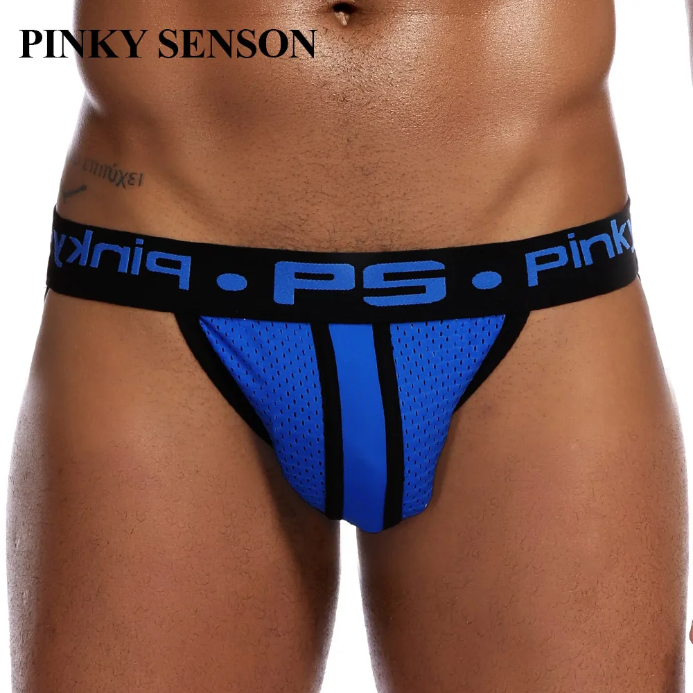 

PINKY SENSON Brand Mens Underwear Jockstraps Sexy Mesh Breathable G-Strings & Thongs ice silk Gay Underwear sissy panties
