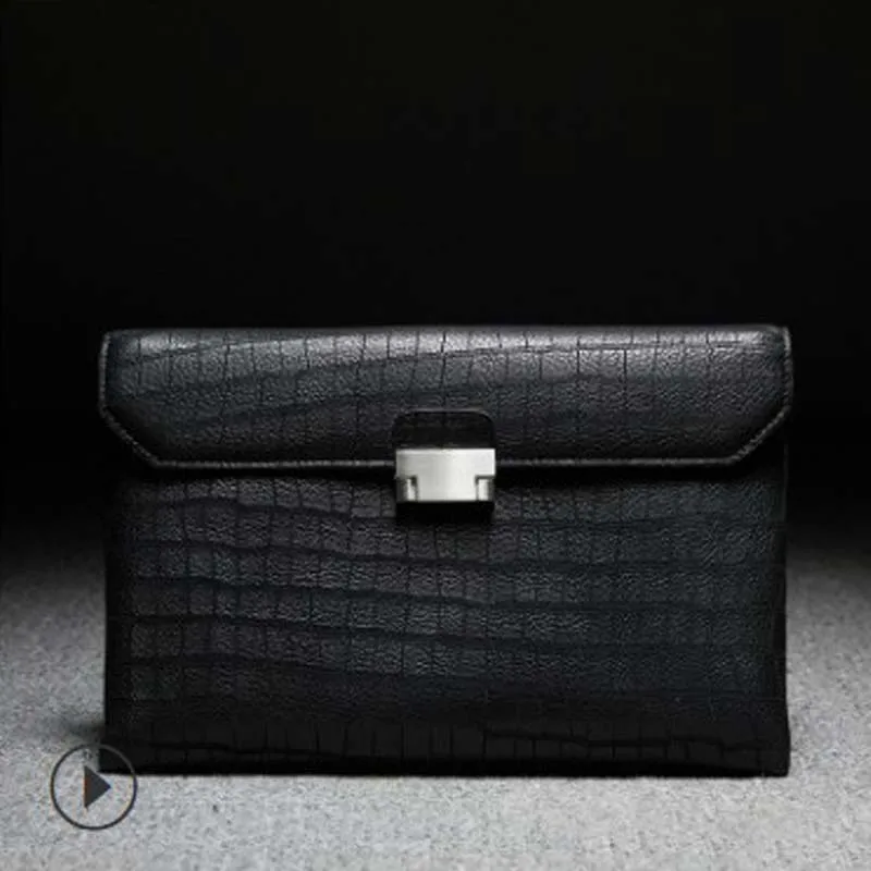 Ourui hertenleer mannen Hand tas zwart lederen 30cm X 20cm X 3cm mannelijke grote capaciteit handtassen mannen clutch bag Ourui hertenleer mannen Hand tas zwart lederen 30cm X 20cm X 3cm mannelijke grote capaciteit handtassen mannen clutch bag