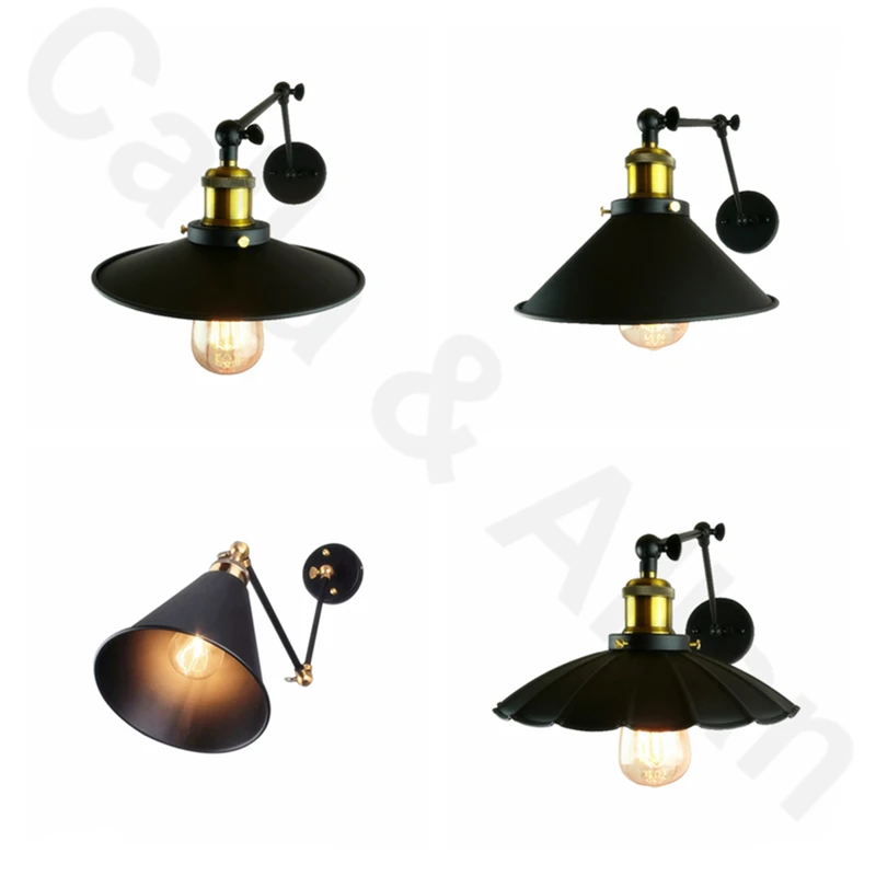 Free shipping adjustable double arms iron shade edison wall lamp industrial long arm sconce bedroom beside lamp fixture