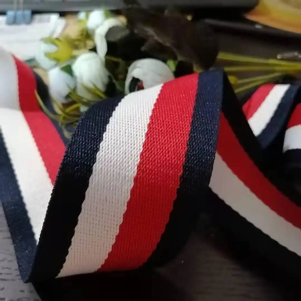 

New 5M/Lot Thicker 5CM Blue White Red stripe pattern polyester Woven Jacquard Ribbon background Belt DIY sewing accessories