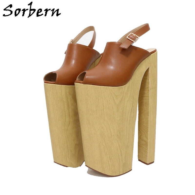 

Sorbern 35Cm Chunky High Heel Women Pump Slingback Thick Platform Shoes Fetish Crossdresser Drag Queen Shoes Custom Open Toe