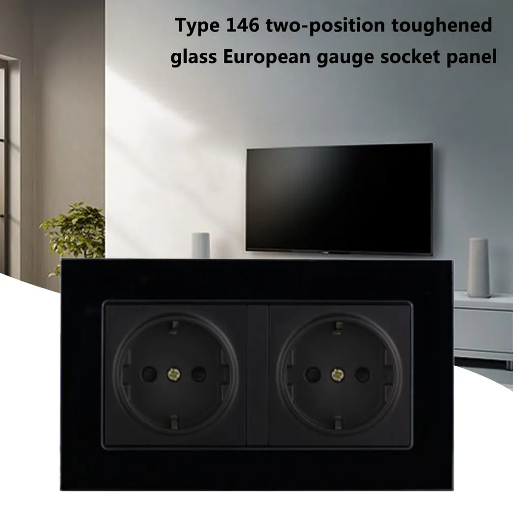 EU 146 Type Two German Socket German Standard Tempered Glass Socket Panel Export European Standard European German Socket